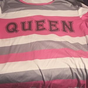 QUEEN Striped Tee in Pink, Gray & White